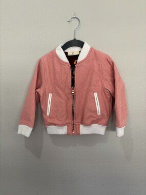 Grace & Wild pink wool bomber style jacket with white trim